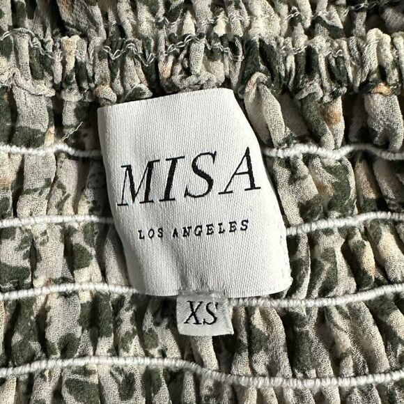 MISA Los Angeles Helaine Floral Top Women's XS Beige Green Long Tiered Sleeve - Picture 7 of 11